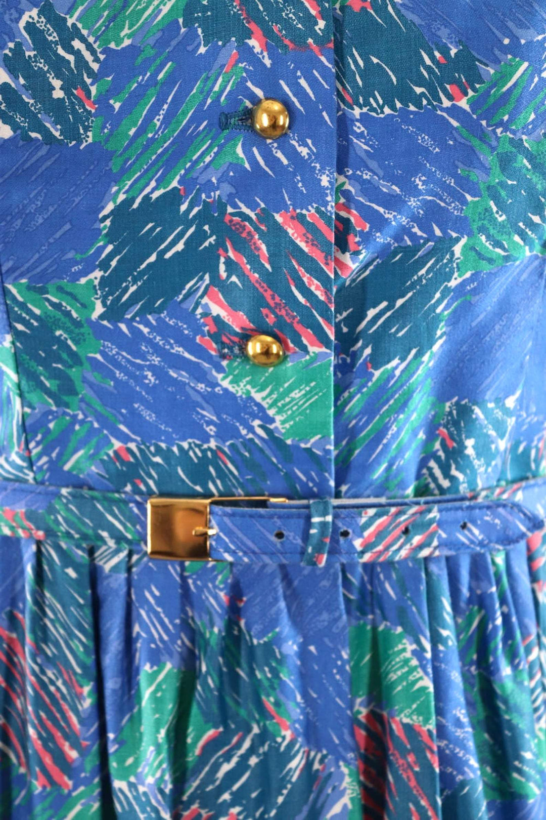 Vintage 1960s Blue Abstract Day Dress-ThisBlueBird