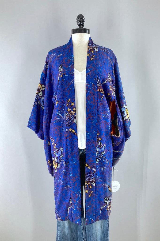 Vintage Blue Bird Silk Kimono Cardigan-ThisBlueBird
