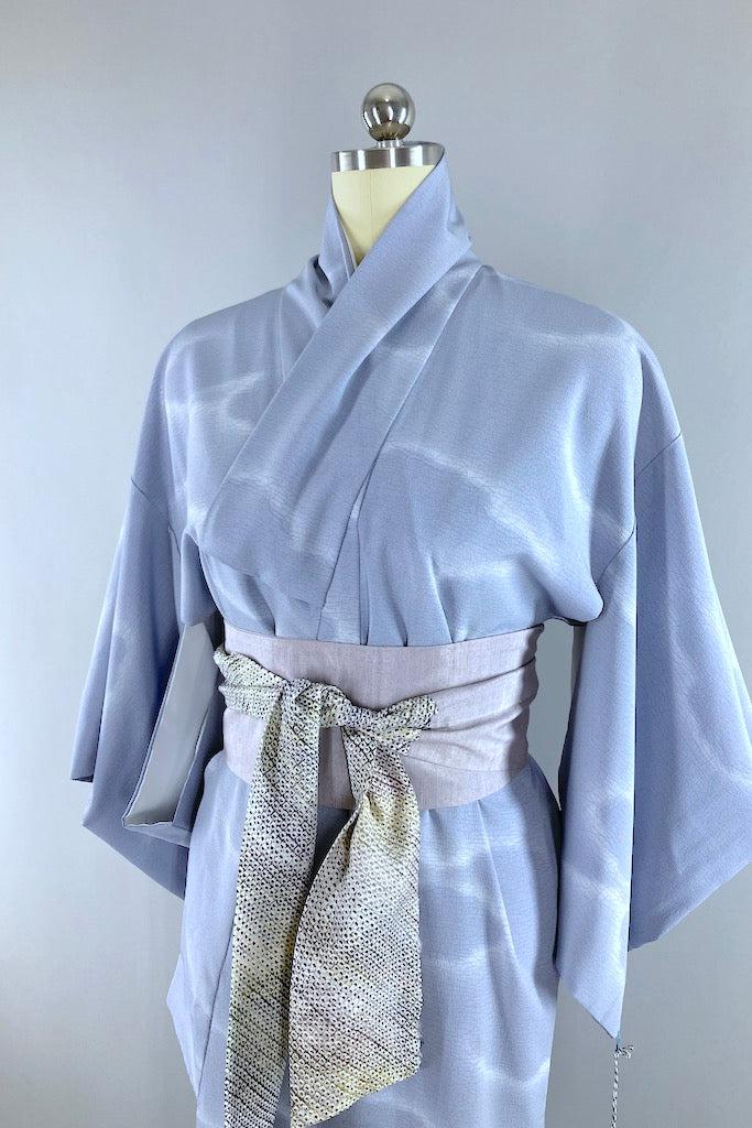 Vintage Blue Clouds Silk Kimono Robe-ThisBlueBird