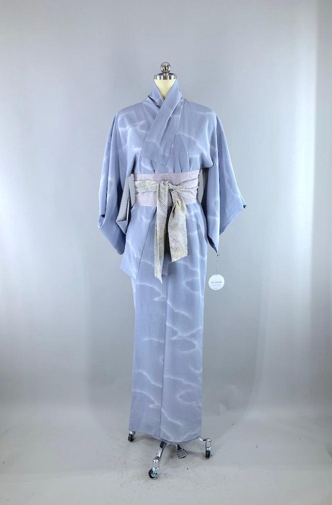 Vintage Blue Clouds Silk Kimono Robe-ThisBlueBird