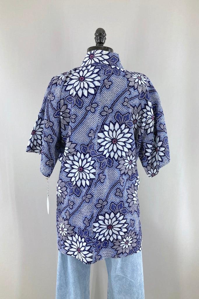 Vintage Blue Cotton Shibori Kimono Cardigan-ThisBlueBird