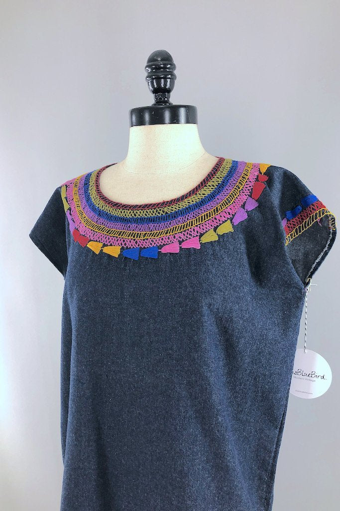 Vintage Blue Denim Mexican Embroidered Top-ThisBlueBird