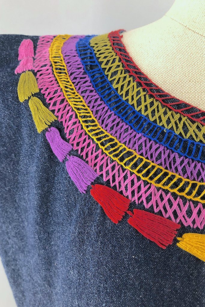 Vintage Blue Denim Mexican Embroidered Top-ThisBlueBird