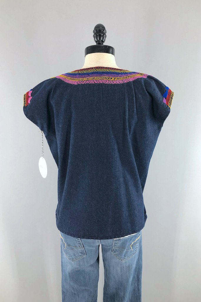 Vintage Blue Denim Mexican Embroidered Top-ThisBlueBird