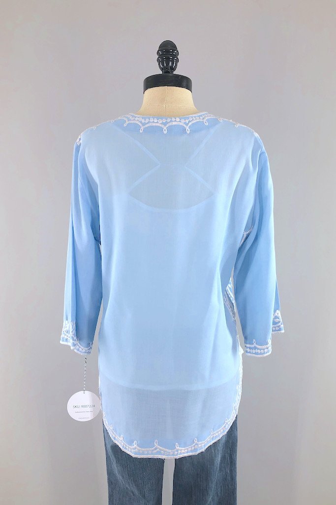Vintage Blue Embroidered Tunic-ThisBlueBird - Modern Vintage