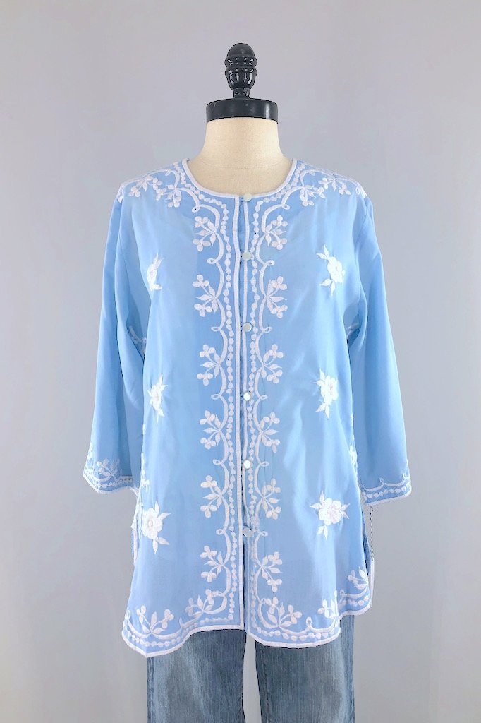 Vintage Blue Embroidered Tunic – ThisBlueBird