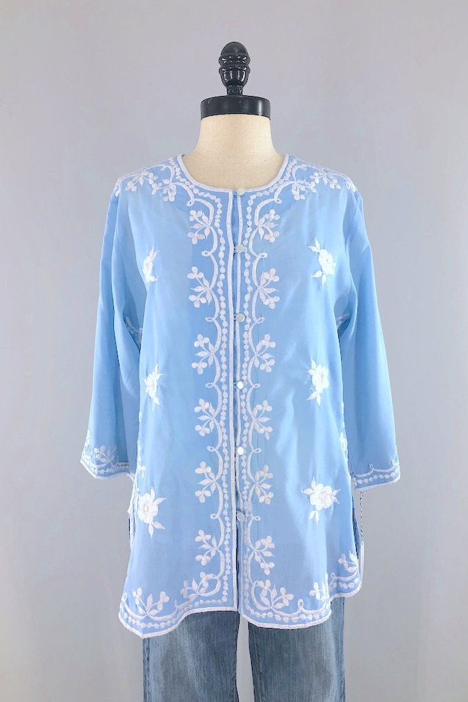 Vintage Blue Embroidered Tunic-ThisBlueBird - Modern Vintage