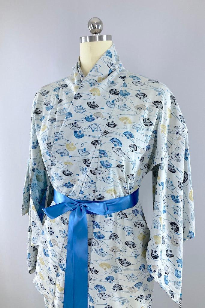 Vintage Blue Fans Summer Kimono Robe-ThisBlueBird