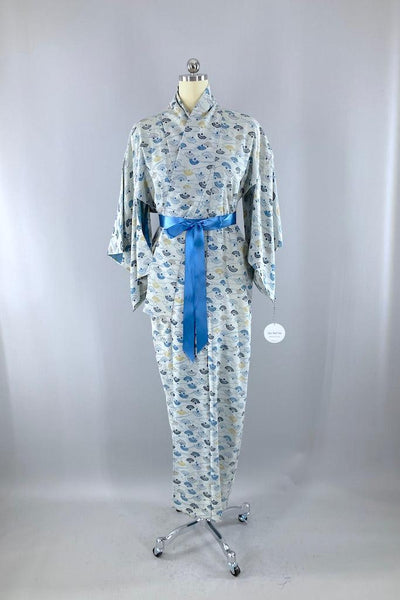 Vintage Blue Fans Summer Kimono Robe-ThisBlueBird