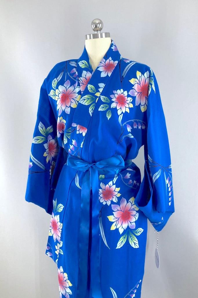 Vintage Blue Floral Cotton Kimono Robe-ThisBlueBird