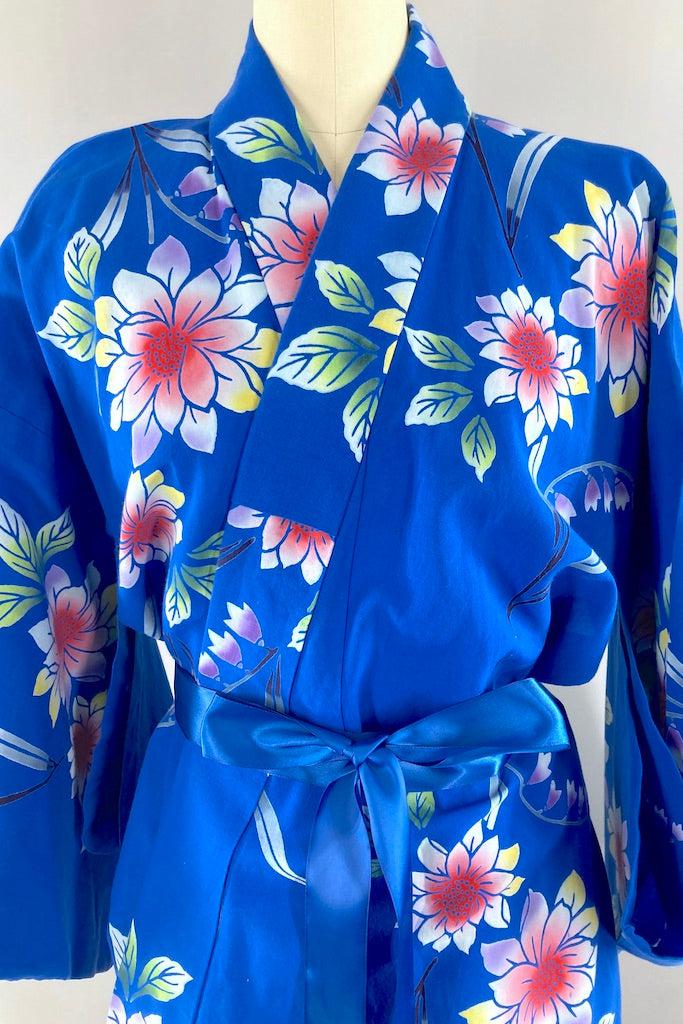 Vintage Blue Floral Cotton Kimono Robe-ThisBlueBird