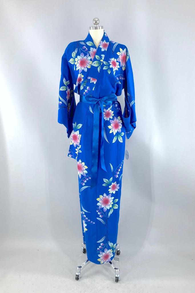 Vintage Blue Floral Cotton Kimono Robe-ThisBlueBird