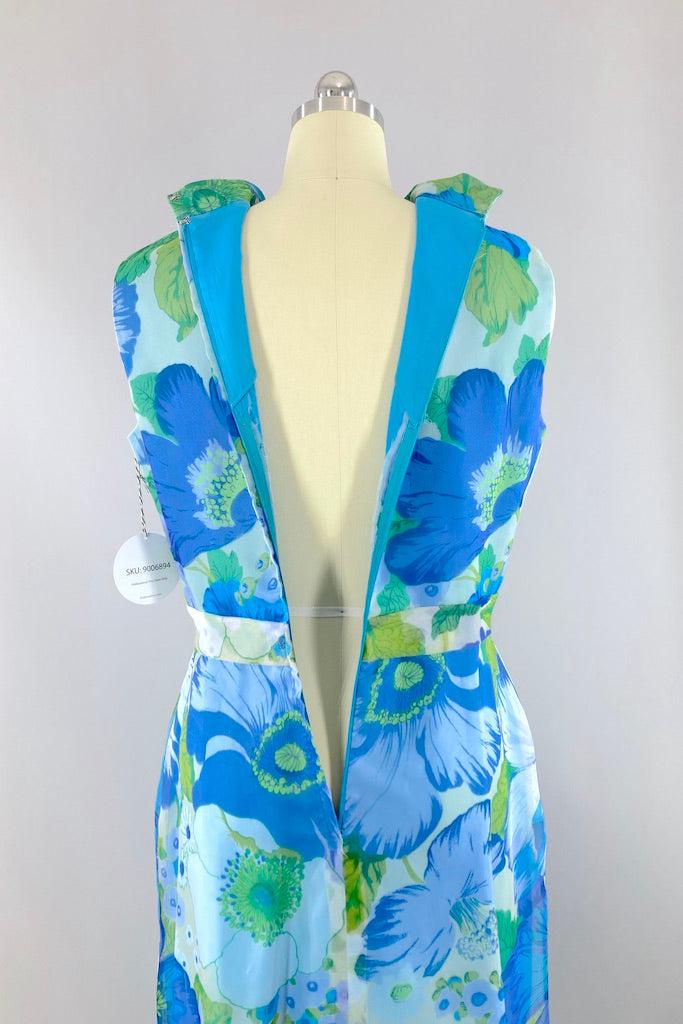 Vintage Blue Floral Maxi Dress & Jacket Set-ThisBlueBird