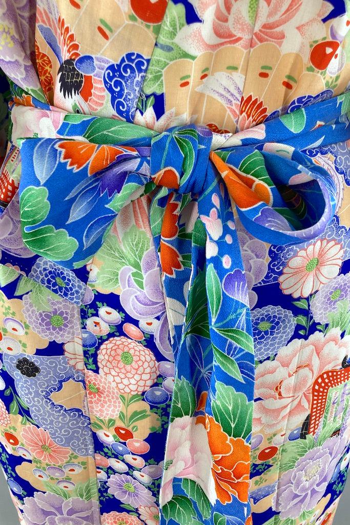 Vintage Blue Floral Phoenix Juban Kimono-ThisBlueBird