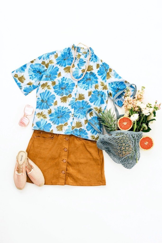 Vintage Blue Floral Print Blouse-ThisBlueBird - Modern Vintage