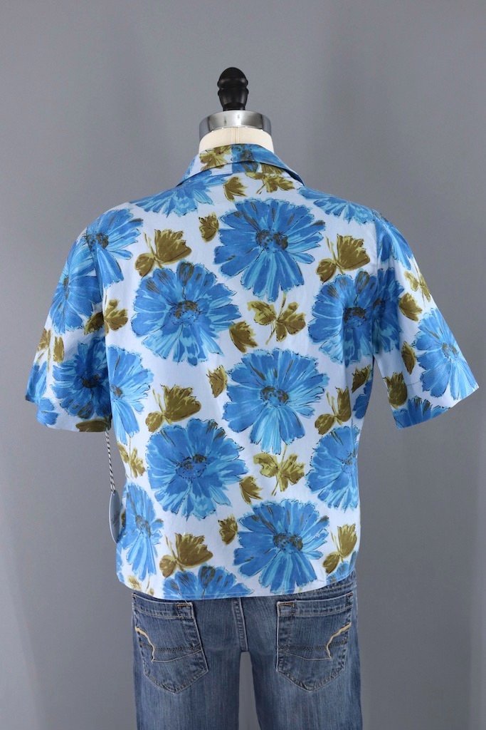 Vintage Blue Floral Print Blouse-ThisBlueBird - Modern Vintage
