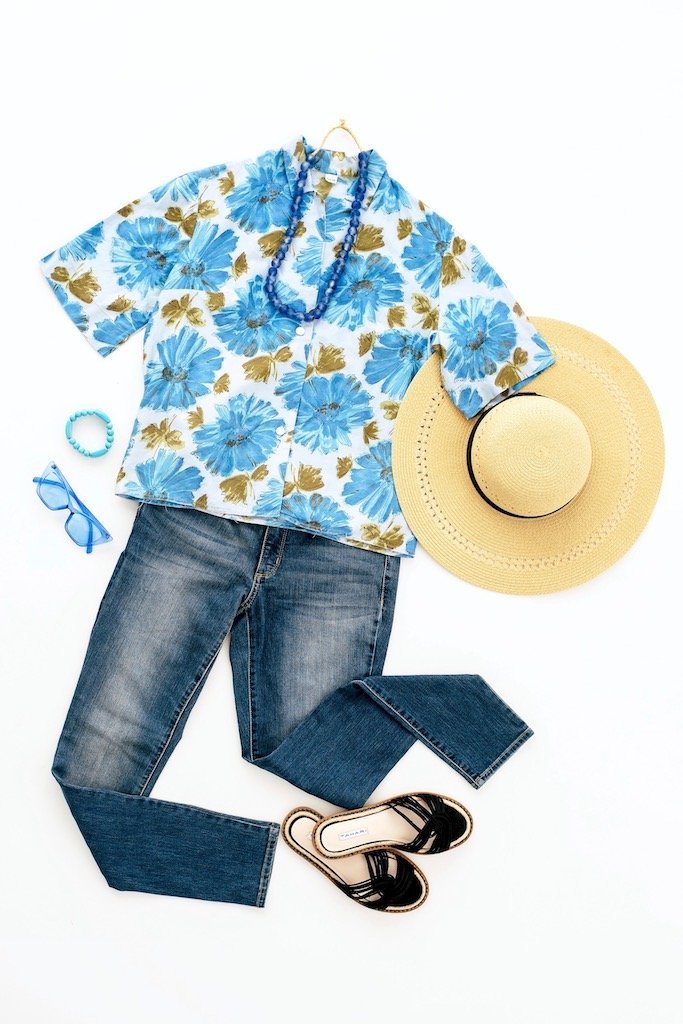 Vintage Blue Floral Print Blouse-ThisBlueBird