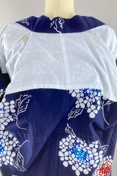 Vintage Blue Floral Print Cotton Yukata Kimono-ThisBlueBird