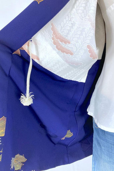 Vintage Blue Floral Silk Kimono Cardigan-ThisBlueBird