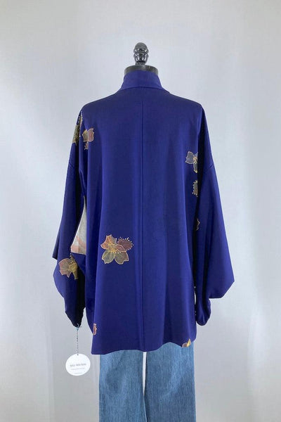 Vintage Blue Floral Silk Kimono Cardigan-ThisBlueBird