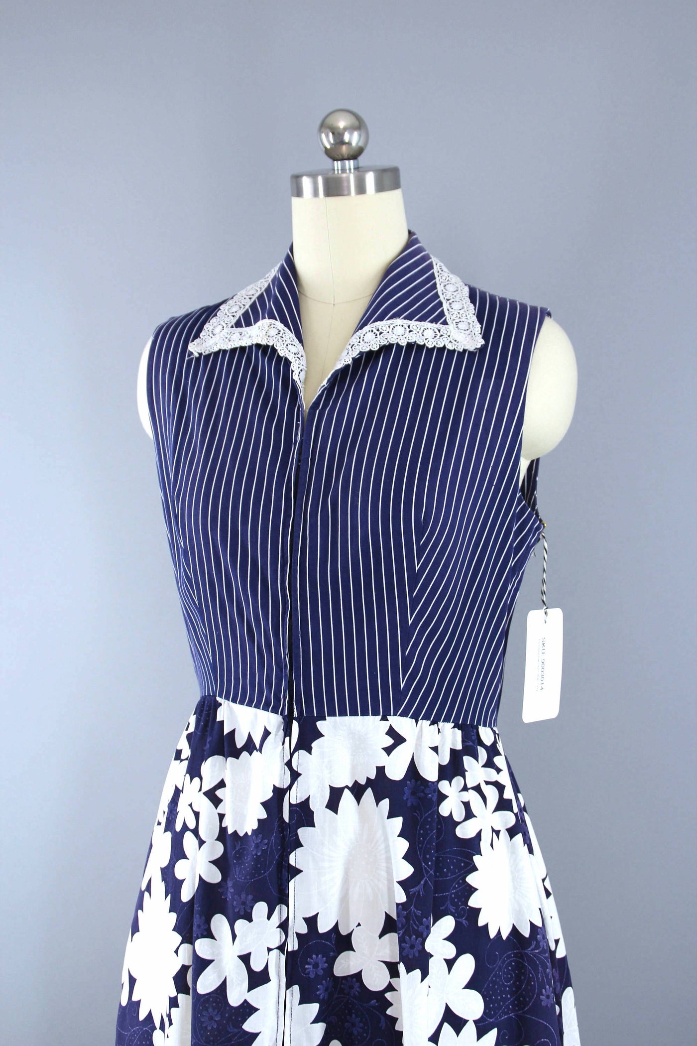 Vintage Blue Floral + Stripes Summer Dress-ThisBlueBird - Modern Vintage