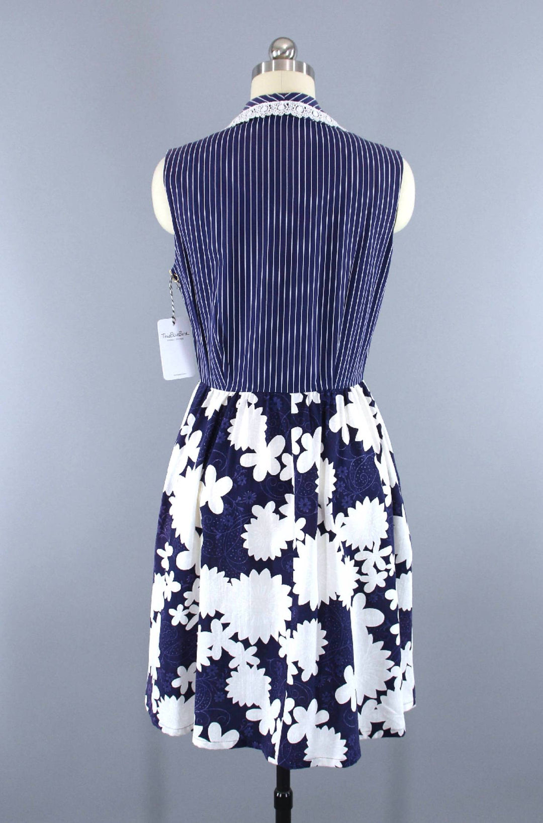 Vintage Blue Floral + Stripes Summer Dress-ThisBlueBird - Modern Vintage