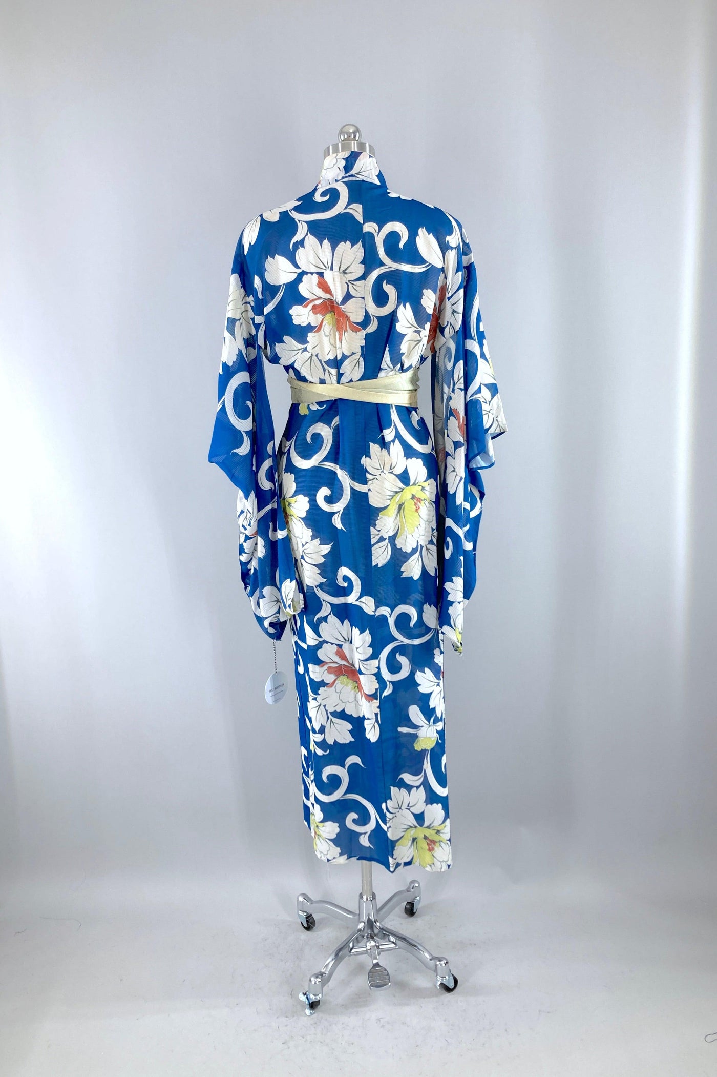 Vintage Blue Floral Summer Silk Kimono Robe-ThisBlueBird