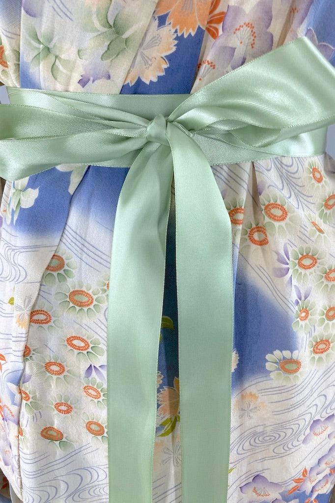 Vintage Blue Floral Summer Silk Kimono Robe-ThisBlueBird