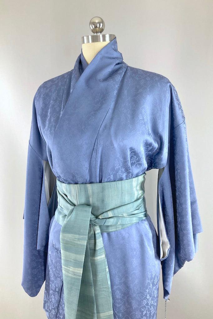 Vintage Blue & Gold Embroidered Silk Kimono-ThisBlueBird