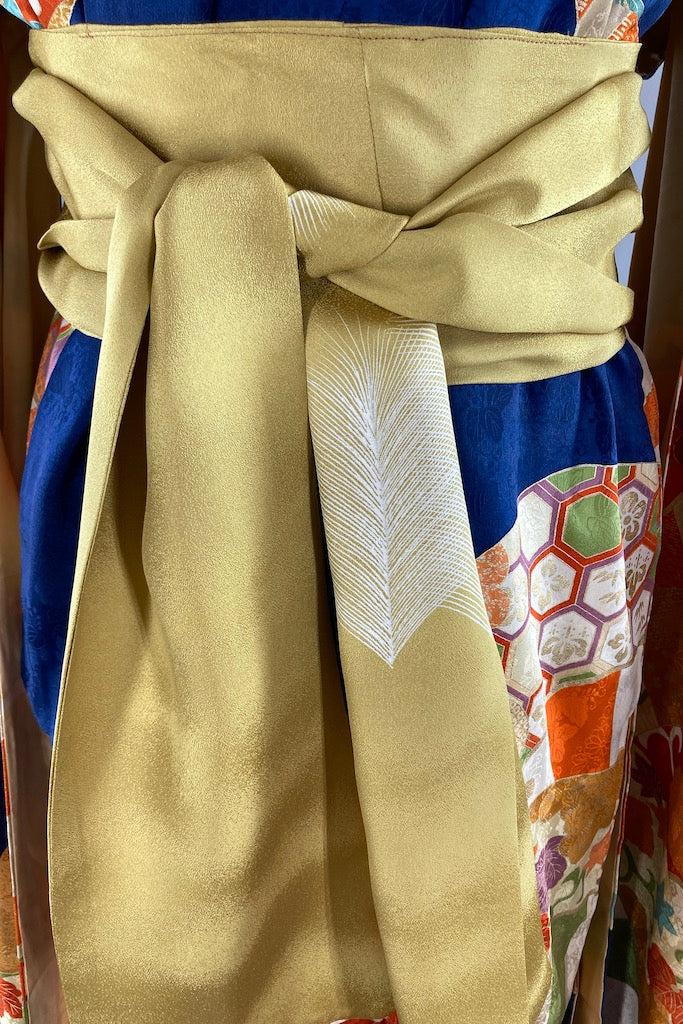 Vintage Blue & Gold Floral Kimono Robe-ThisBlueBird