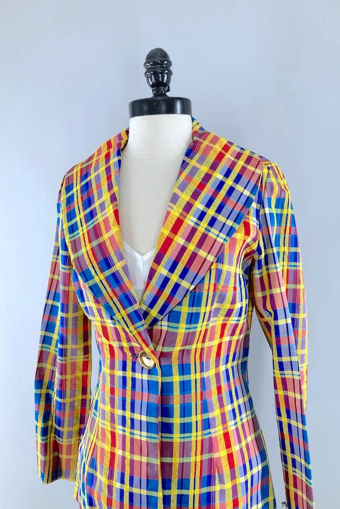 Vintage Blue &amp; Gold Plaid Jacket-ThisBlueBird