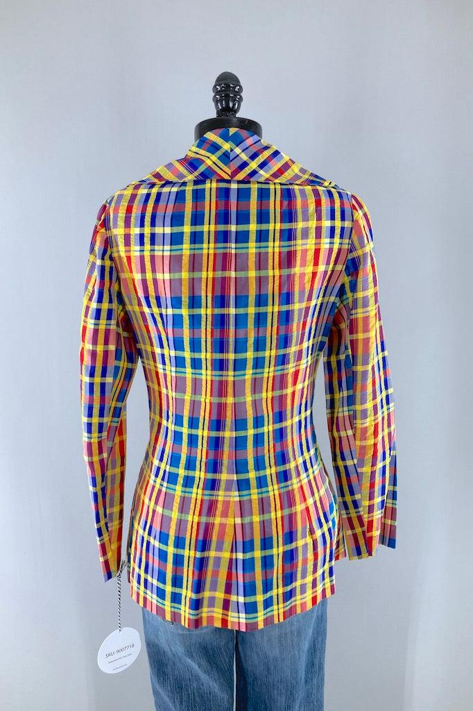 Vintage Blue &amp; Gold Plaid Jacket-ThisBlueBird