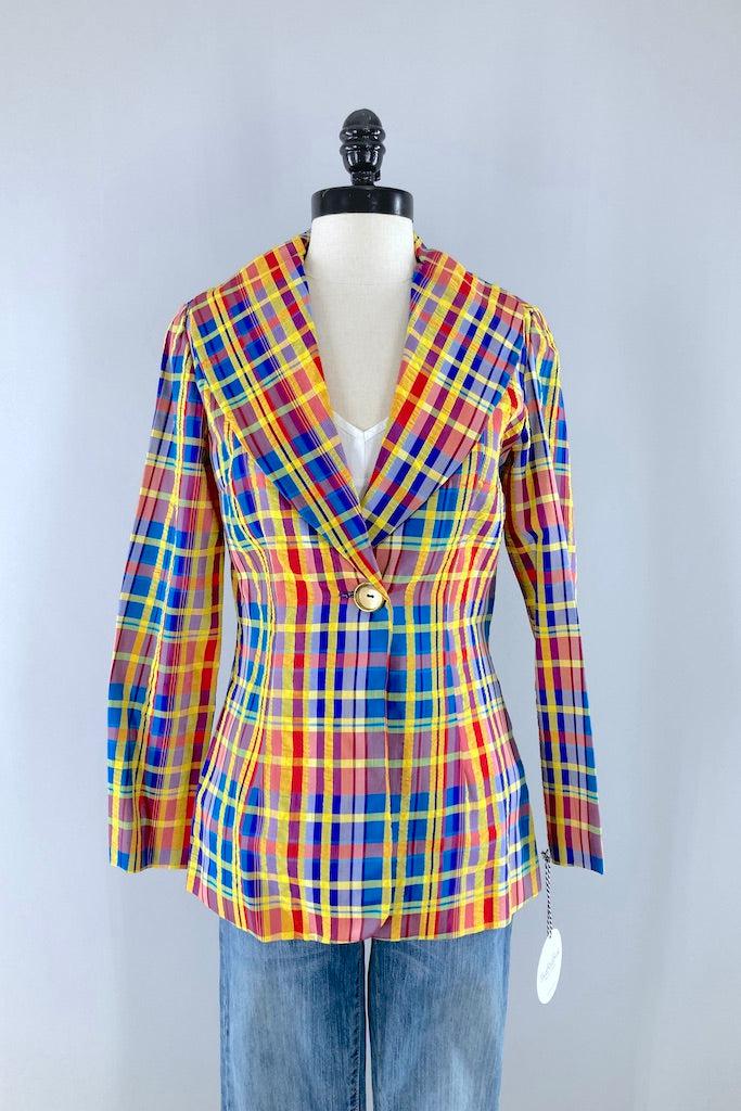 Vintage Blue &amp; Gold Plaid Jacket-ThisBlueBird