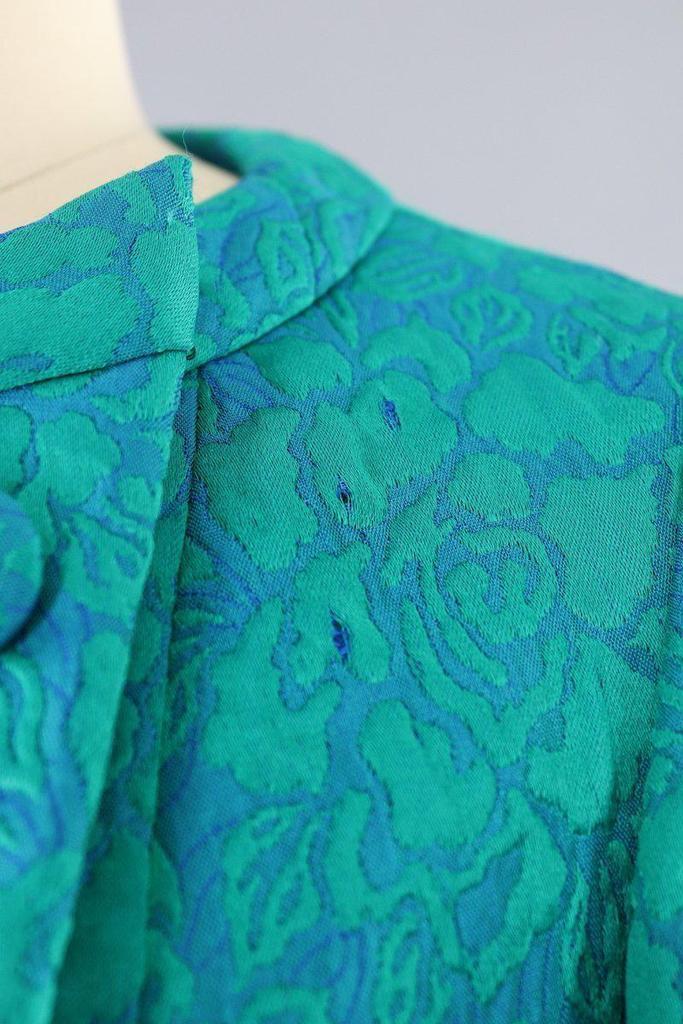 Vintage 1960s Blue Green Damask Jacket - ThisBlueBird