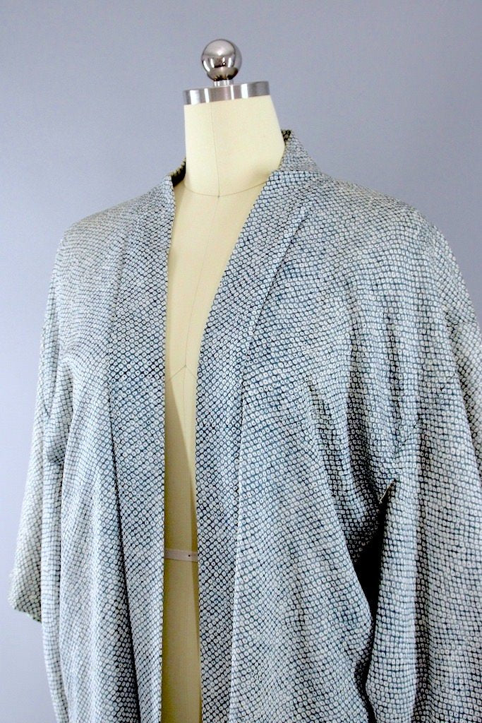 Vintage Blue Green Silk Kimono Cardigan-ThisBlueBird
