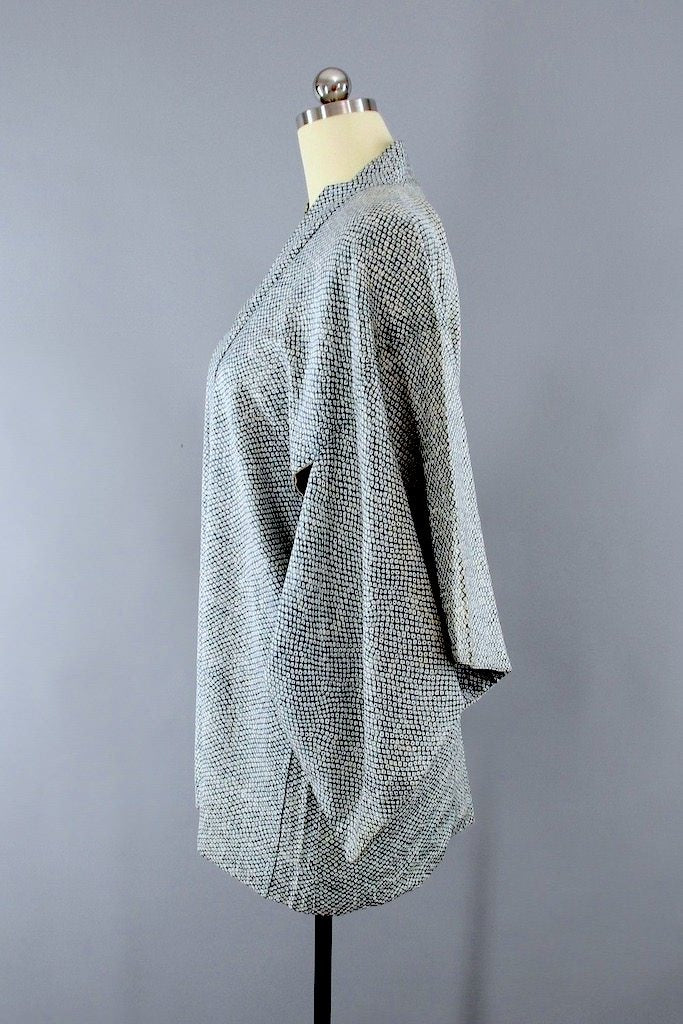 Vintage Blue Green Silk Kimono Cardigan-ThisBlueBird