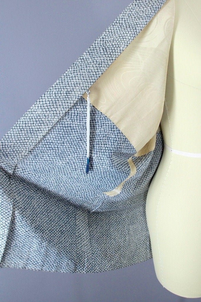Vintage Blue Green Silk Kimono Cardigan-ThisBlueBird
