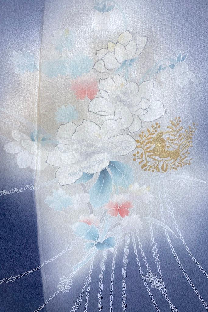 Vintage Blue Grey Gazelles Silk Kimono Robe-ThisBlueBird