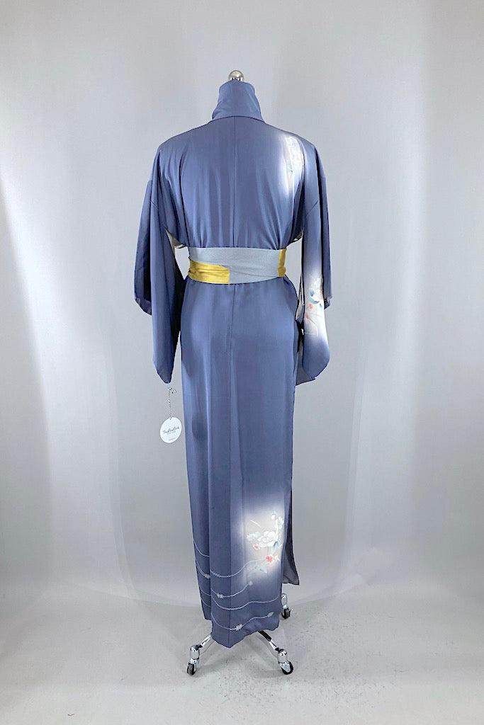 Vintage Blue Grey Gazelles Silk Kimono Robe-ThisBlueBird
