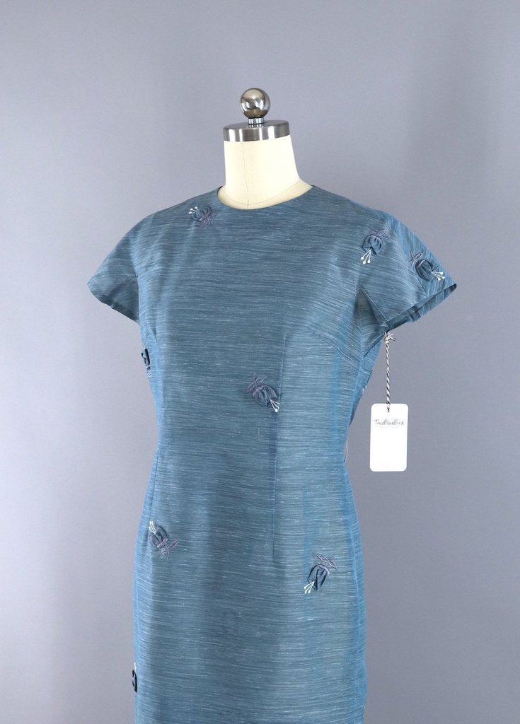 1960s Vintage Blue Grey Tulip Dress - ThisBlueBird