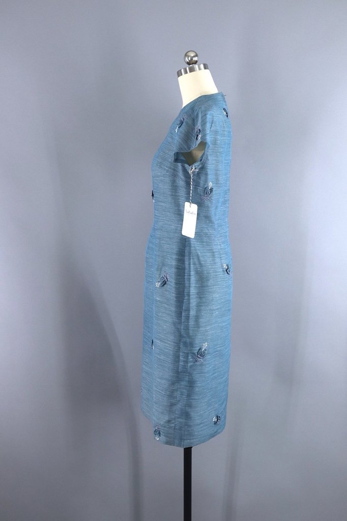 1960s Vintage Blue Grey Tulip Dress - ThisBlueBird