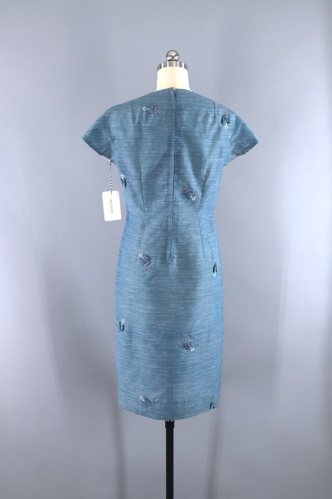 1960s Vintage Blue Grey Tulip Dress - ThisBlueBird