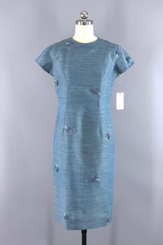 1960s Vintage Blue Grey Tulip Dress - ThisBlueBird