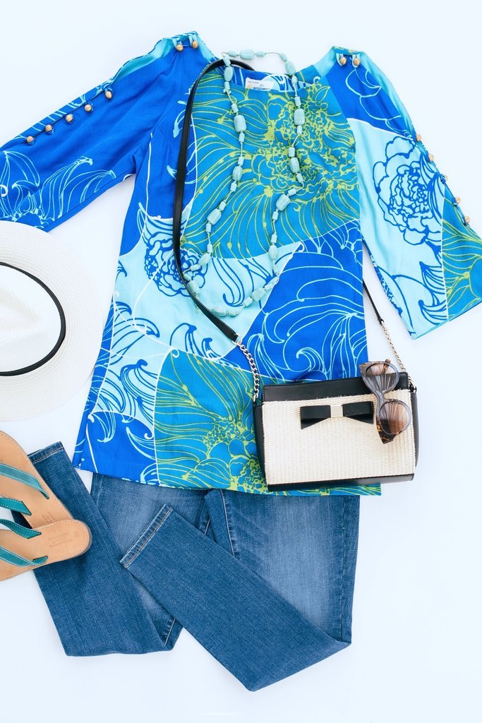 Vintage Blue Hawaiian Floral Tunic-ThisBlueBird
