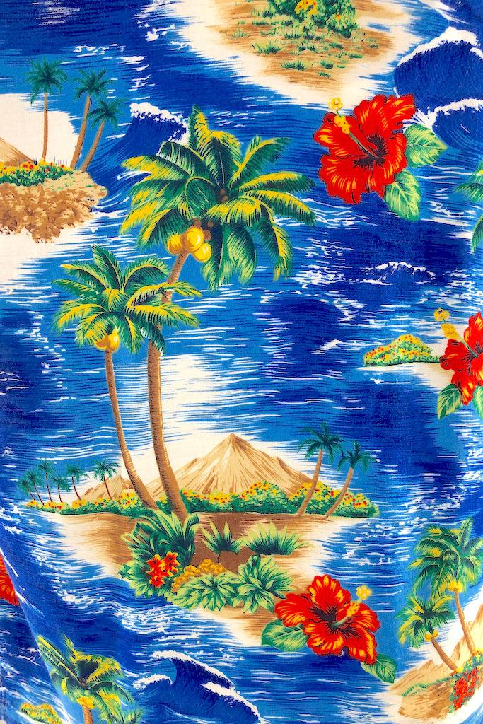 Vintage Blue Hawaiian Print Blouse-ThisBlueBird