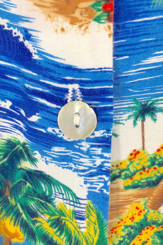 Vintage Blue Hawaiian Print Blouse-ThisBlueBird