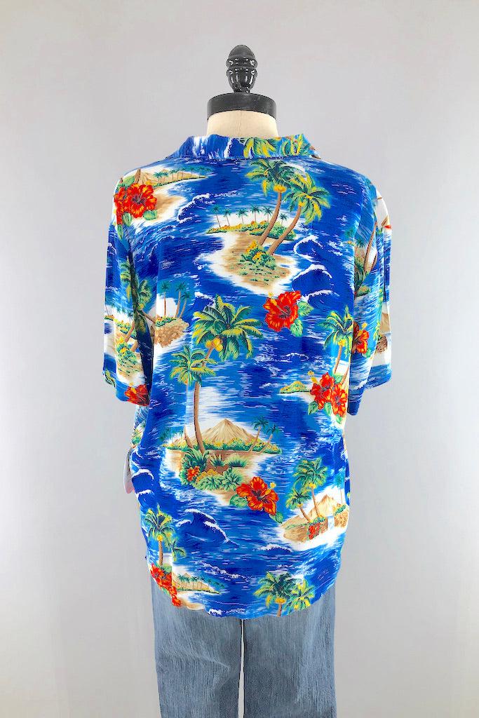 Vintage Blue Hawaiian Print Blouse-ThisBlueBird