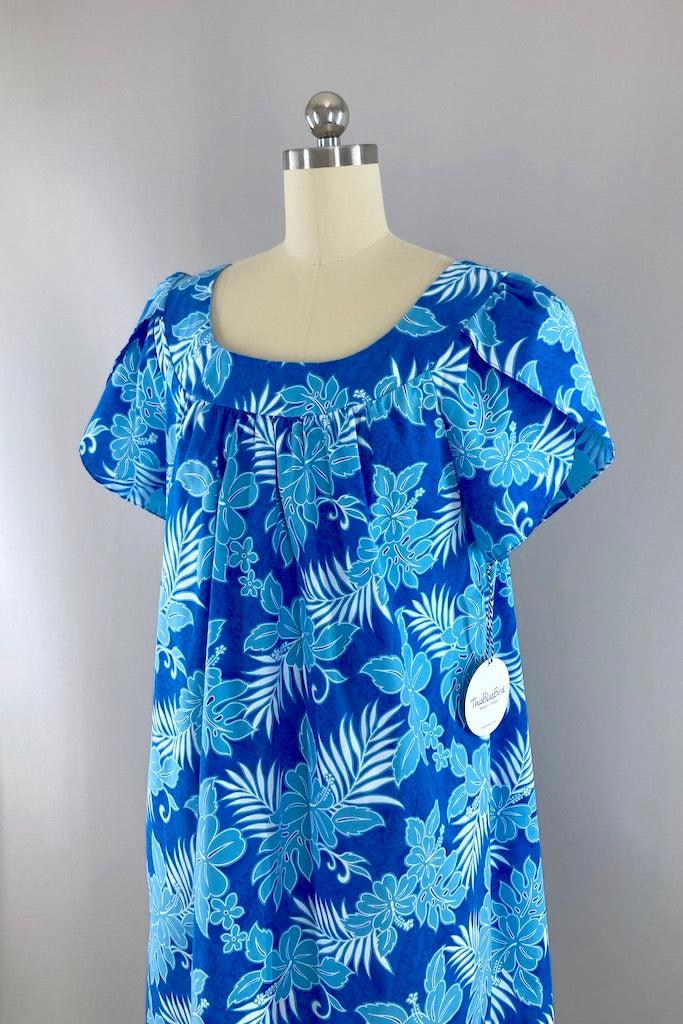 Vintage Blue Hawaiian Print Dress-ThisBlueBird