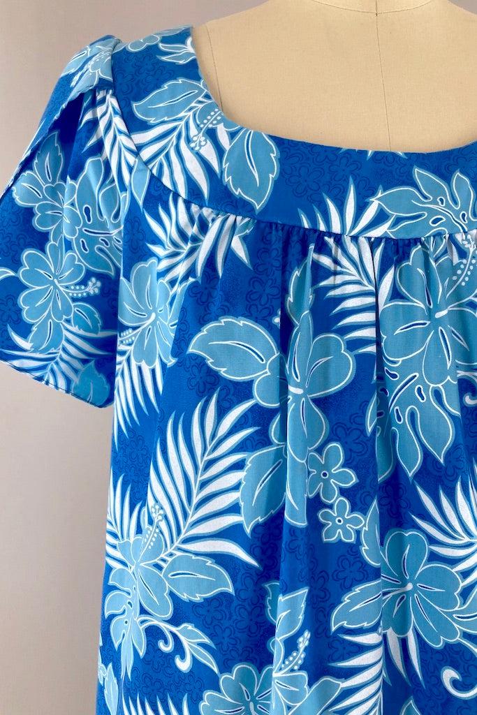 Vintage Blue Hawaiian Print Dress-ThisBlueBird