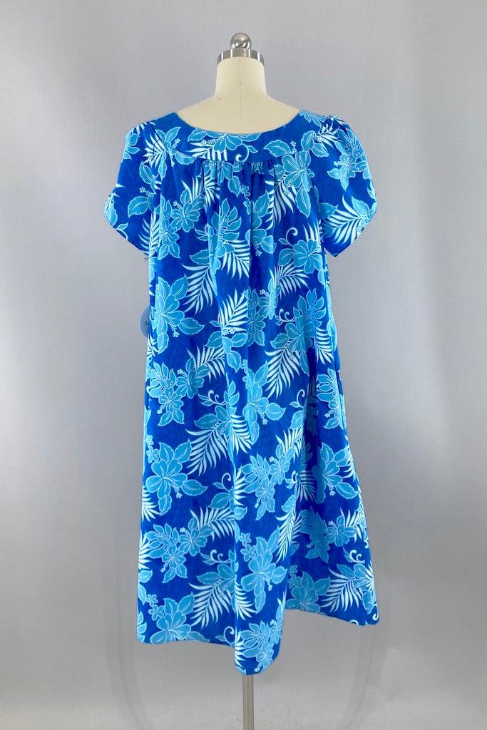 Vintage Blue Hawaiian Print Dress-ThisBlueBird